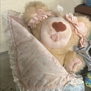 Floral Pink and Cream Teddy Bear Blanket